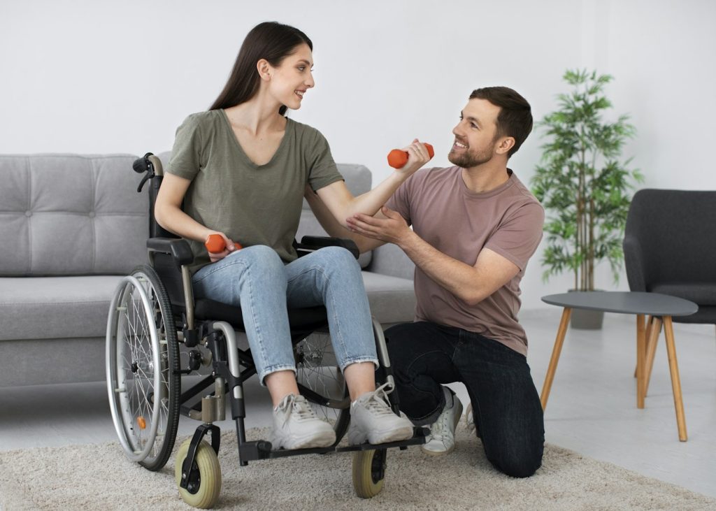 Brighter Horizon caregiver supporting an adult with a developmental disability at home