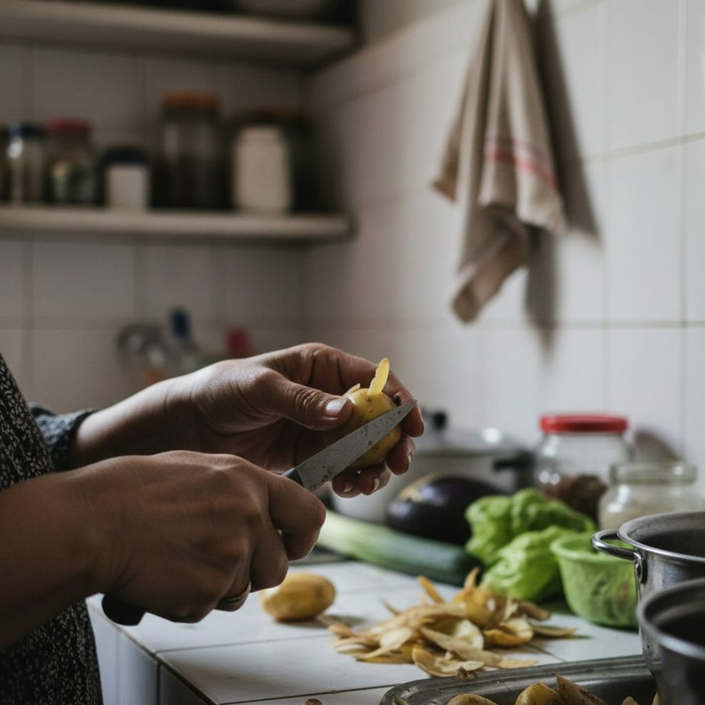 hands chopping vegetables kitchen counter